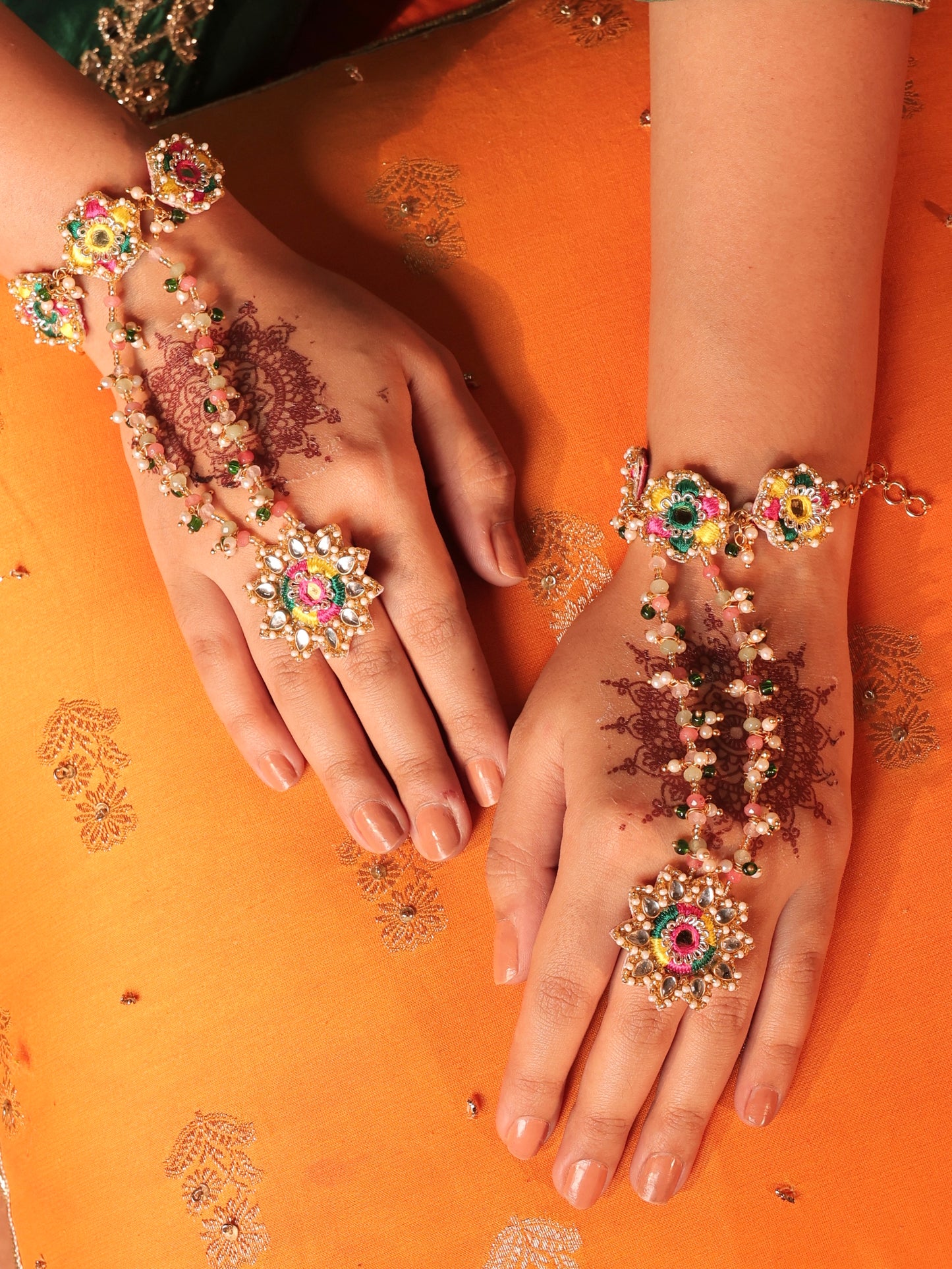 Jugni (Earrings with Earchains, Mathapatti, Choker & Pair of Hathphool Set)