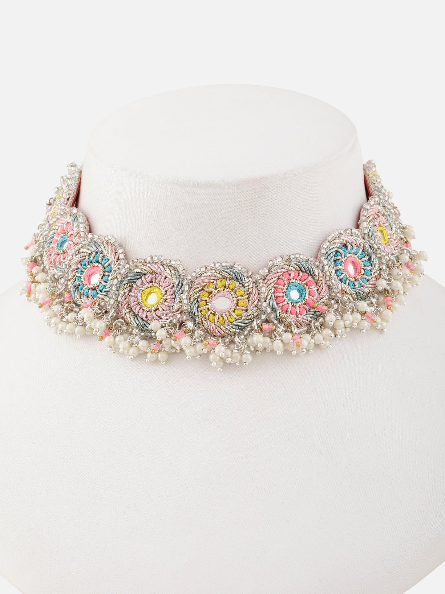 Beaming Bud Pink (Earrings, Mathapatti & Sleek Necklace Set)