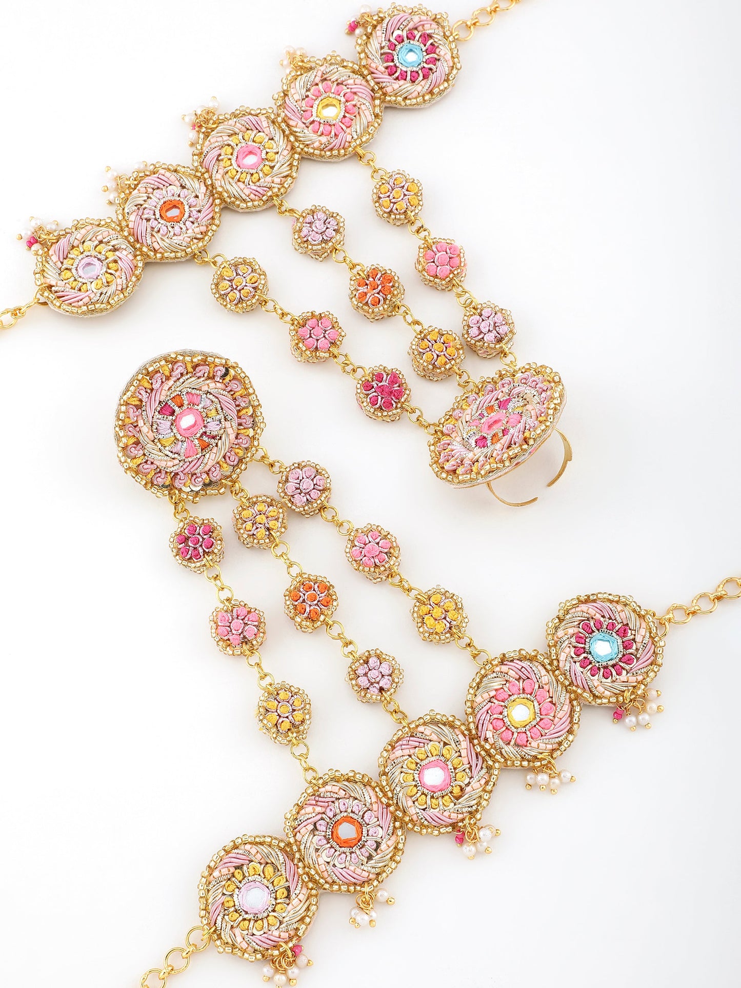 Beaming Bud Orange (Earrings, Mathapatti & Pair Of Haathphool Set)