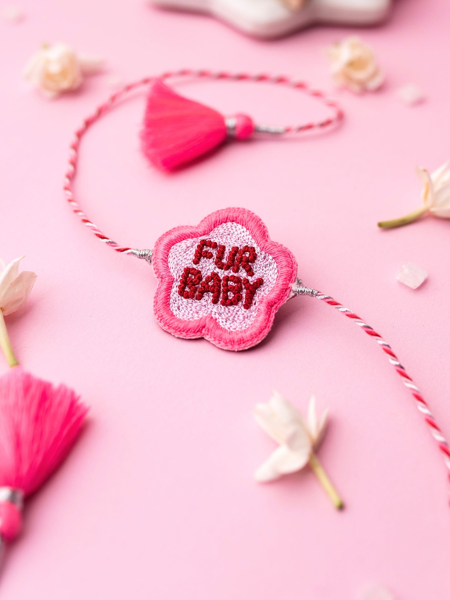 Decorative pet rakhi with fur baby text