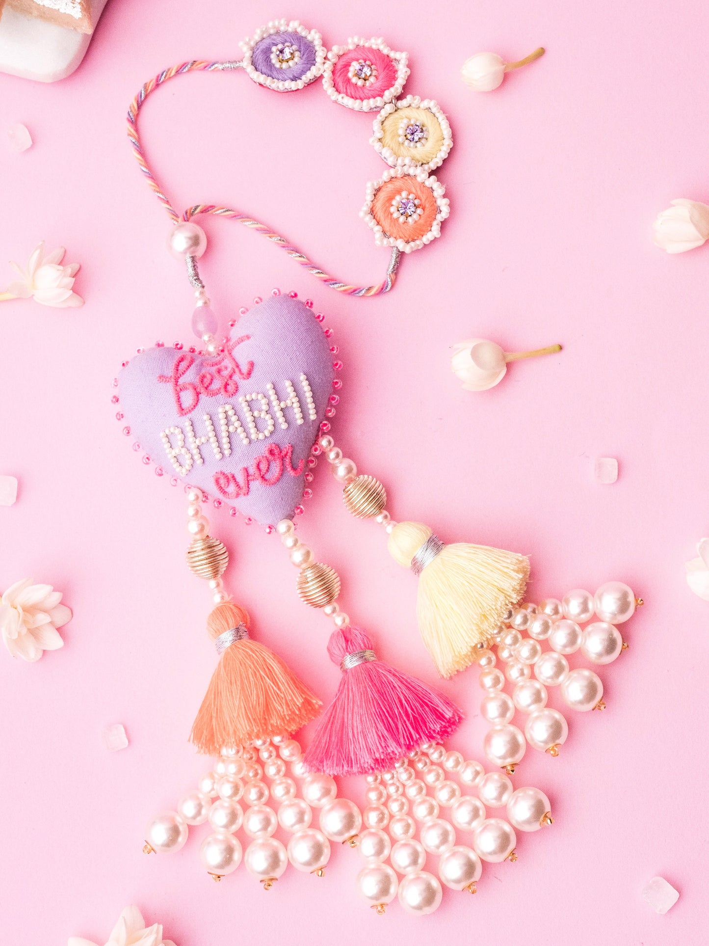 Decorative best bhabhi ever lumba with pearl and tassel detail