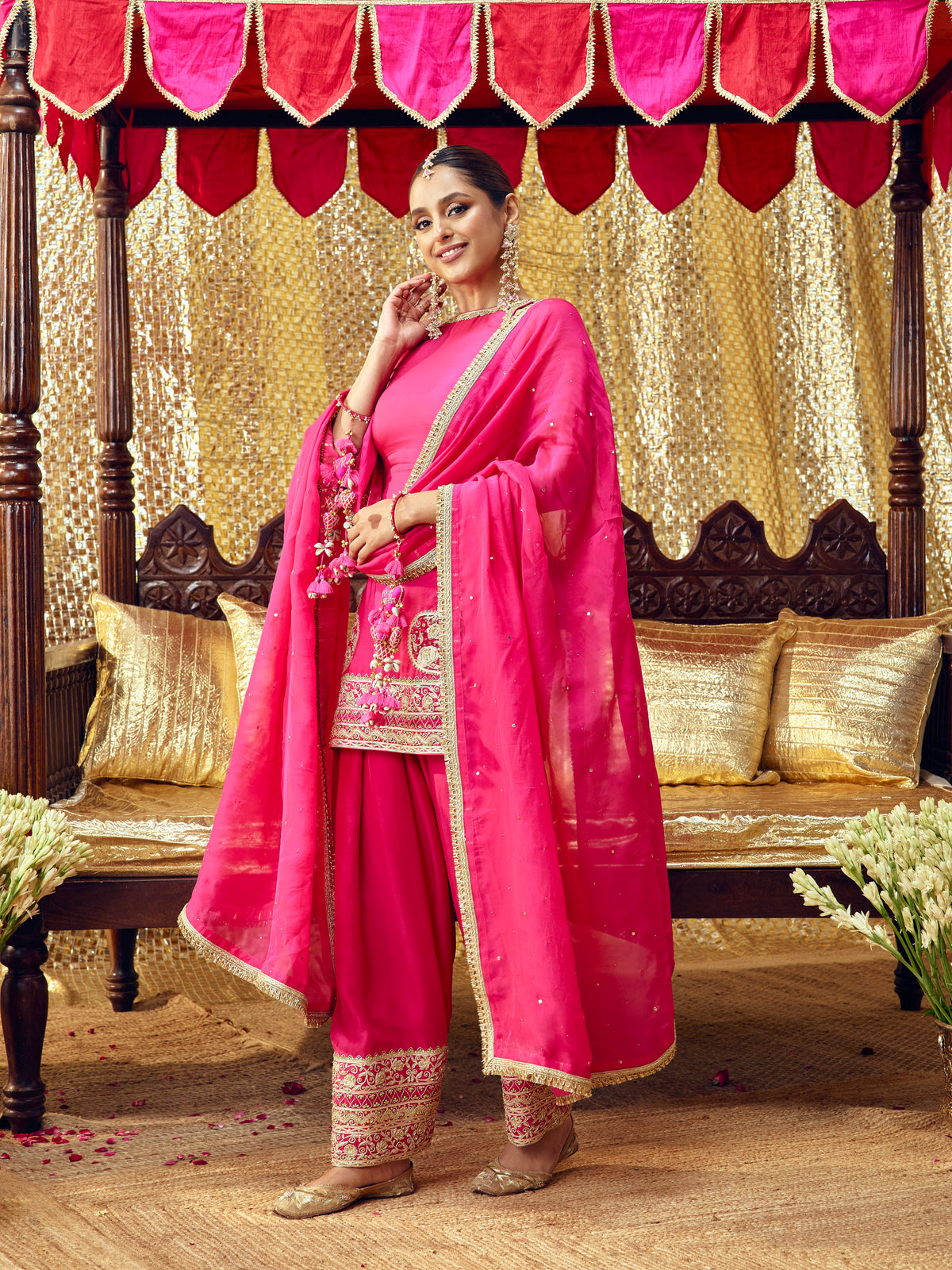 Tota Maina Farshi Salwar Set - Rani Pink
