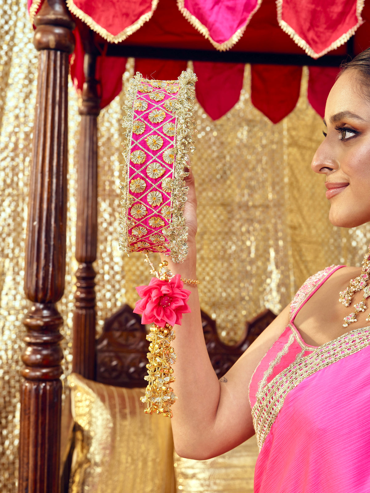 Chamak Essential Karwa Chauth Full Pooja Hamper - Rani Pink
