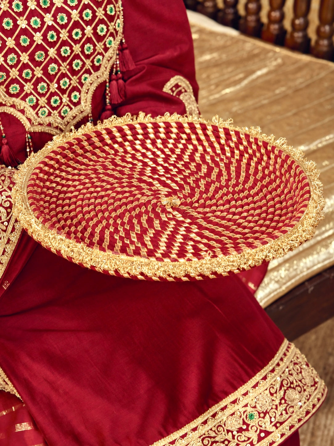 Kumkum Karwa Chauth Thali - Maroon (Without Latkan)