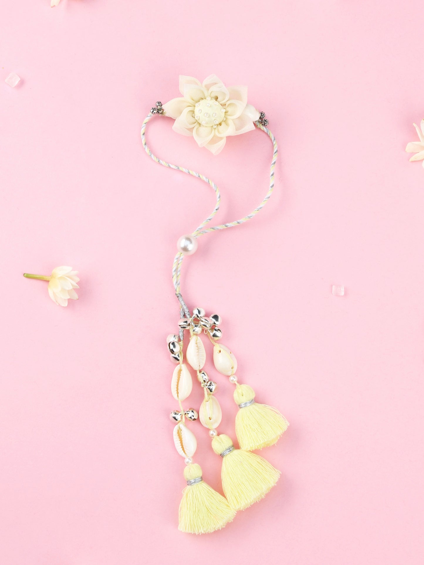 Floral Cowrie Yellow Lumba Rakhi