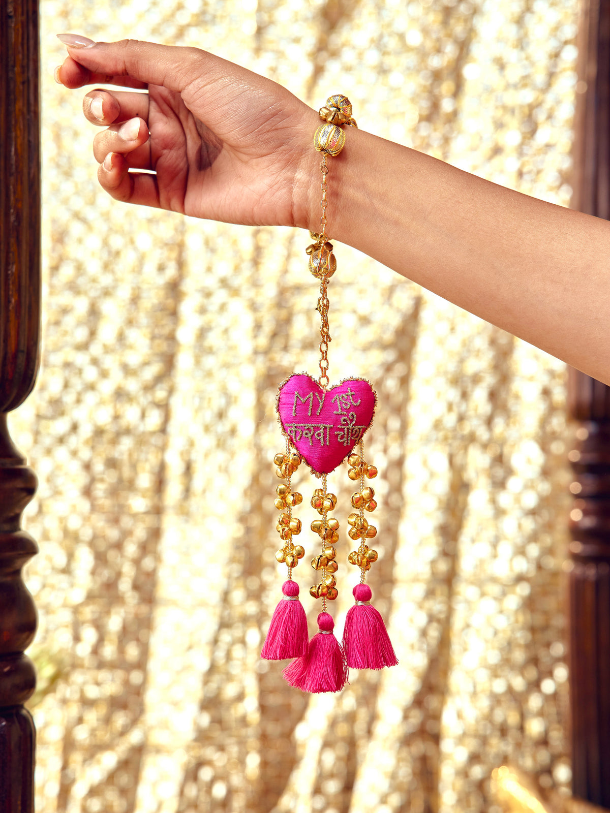 My First Karwa Chauth Rani Pink Ghungroo Bracelet (Single Hand)