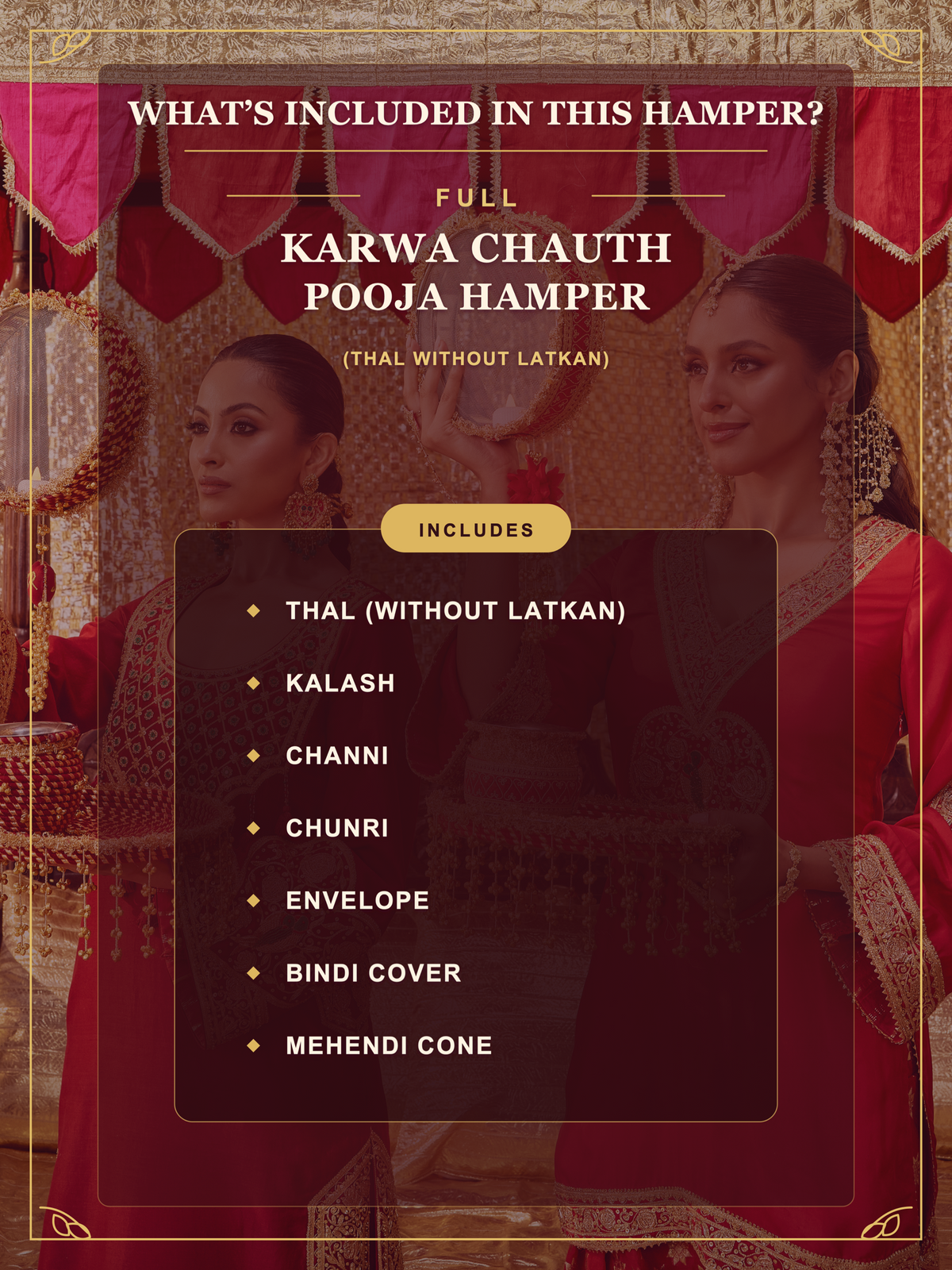 Tota Maina Essential Karwa Chauth Full Pooja Hamper - Rani Pink (Thali Without Latkan)