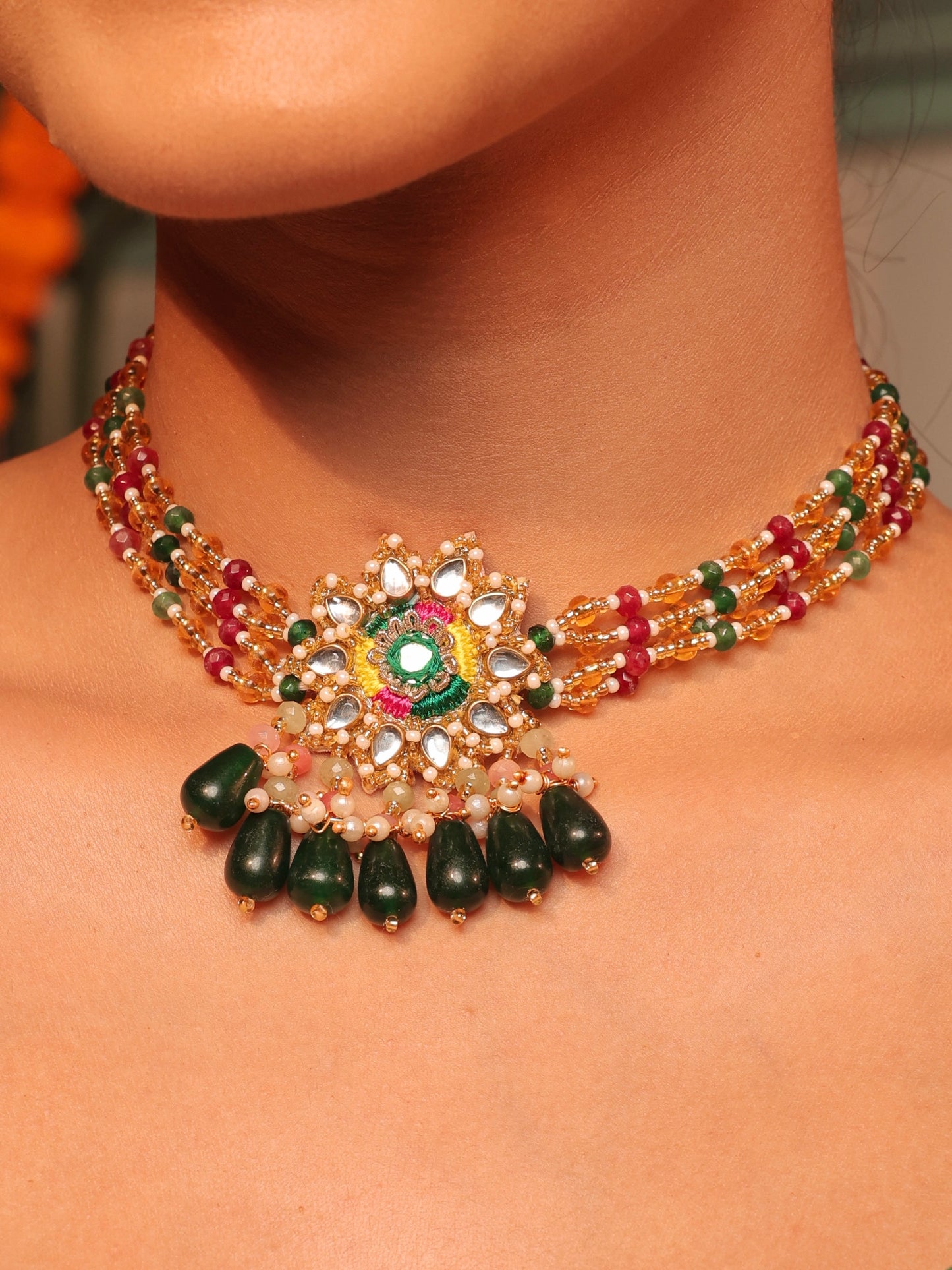 Jugni (Earrings with Earchains, Mathapatti, Choker & Pair of Hathphool Set)
