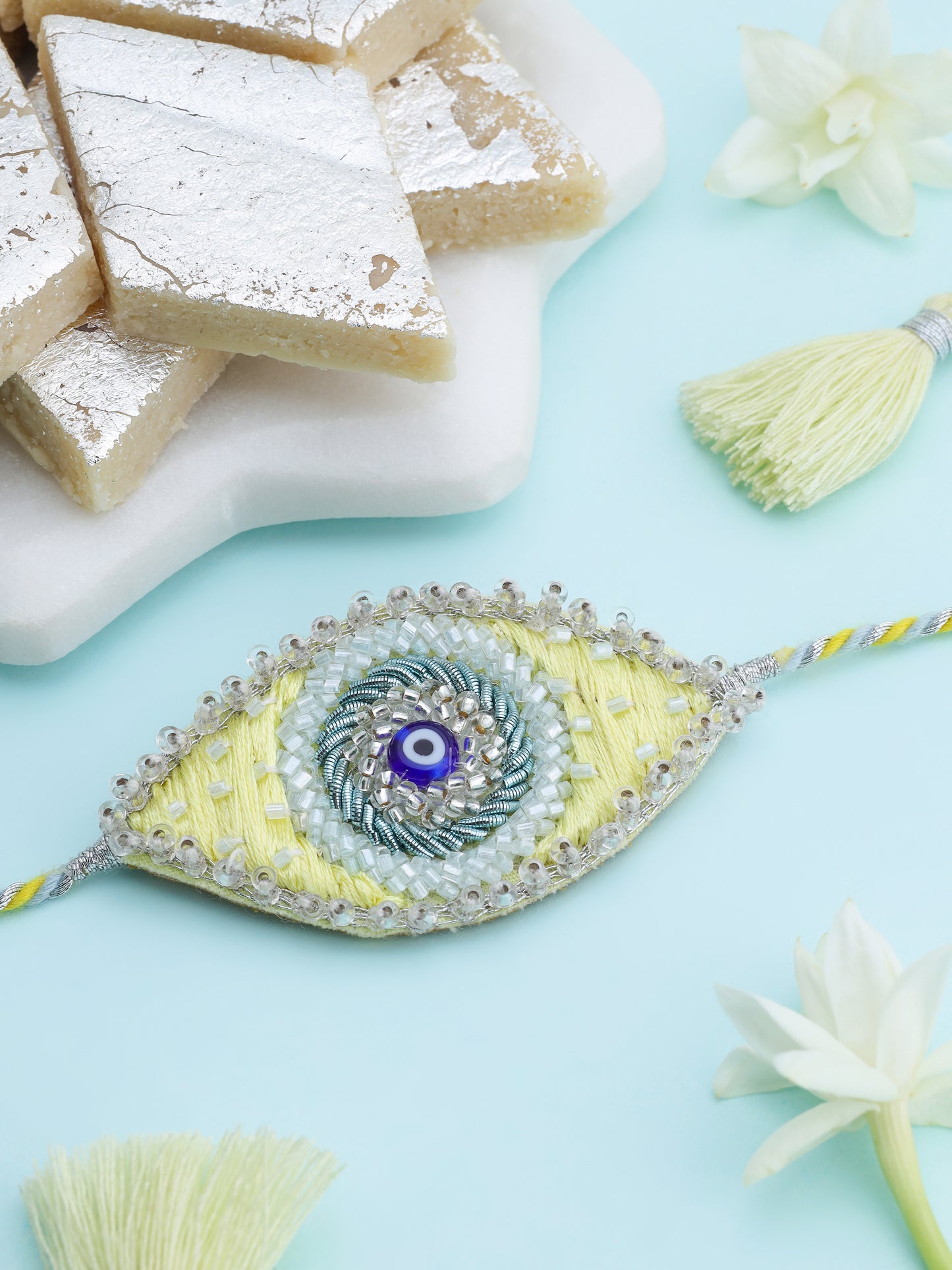 Evil Eye Yellow Rakhi & Evil Eye Pink Lumba Rakhi