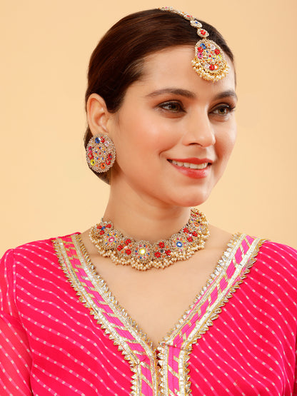 Selina (Earrings Mangtikka & Sleek Necklace)