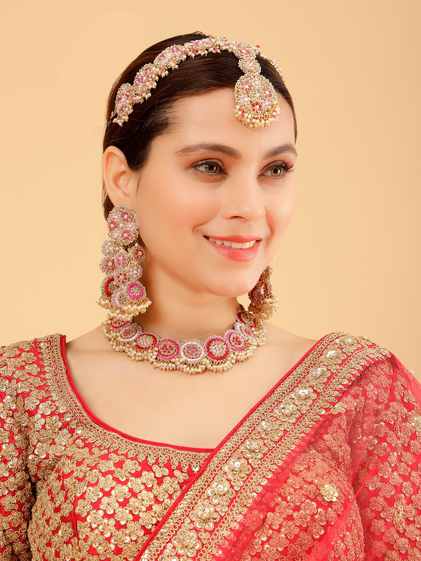 Ramya Rose (Earrings, Mathapatti & Sleek Necklace)