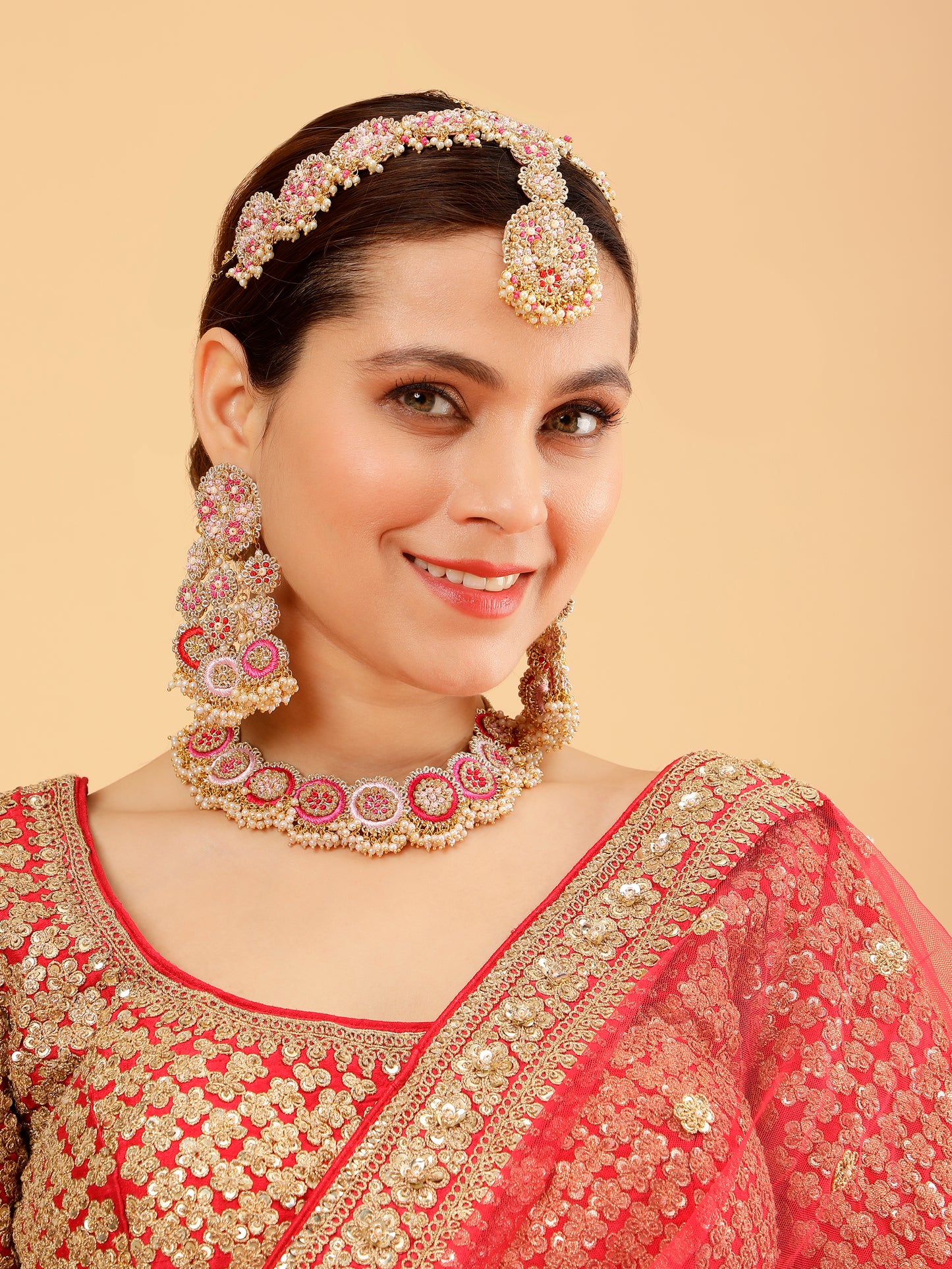 Ramya Rose (Earrings, Mathapatti & Sleek Necklace)