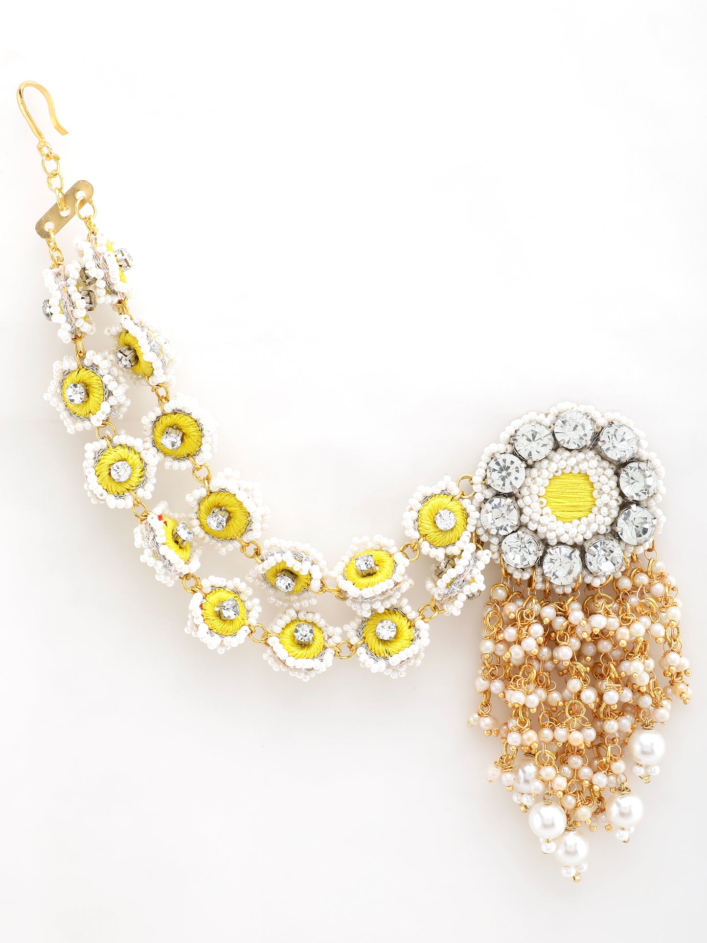 Falguni Yellow Earrings With Double Layer Earchains