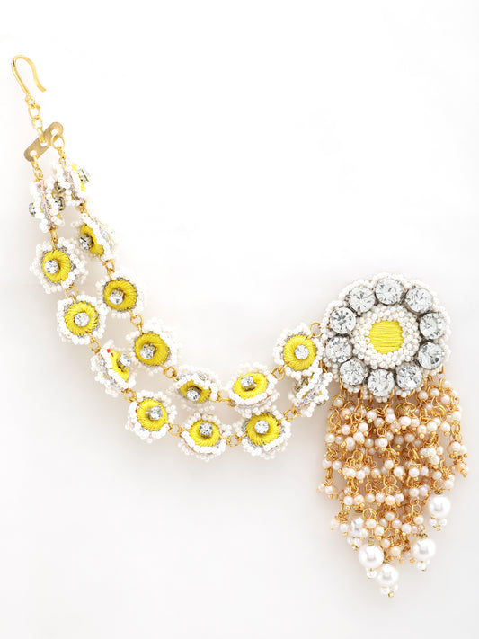 Falguni Yellow Earrings With Double Layer Earchains