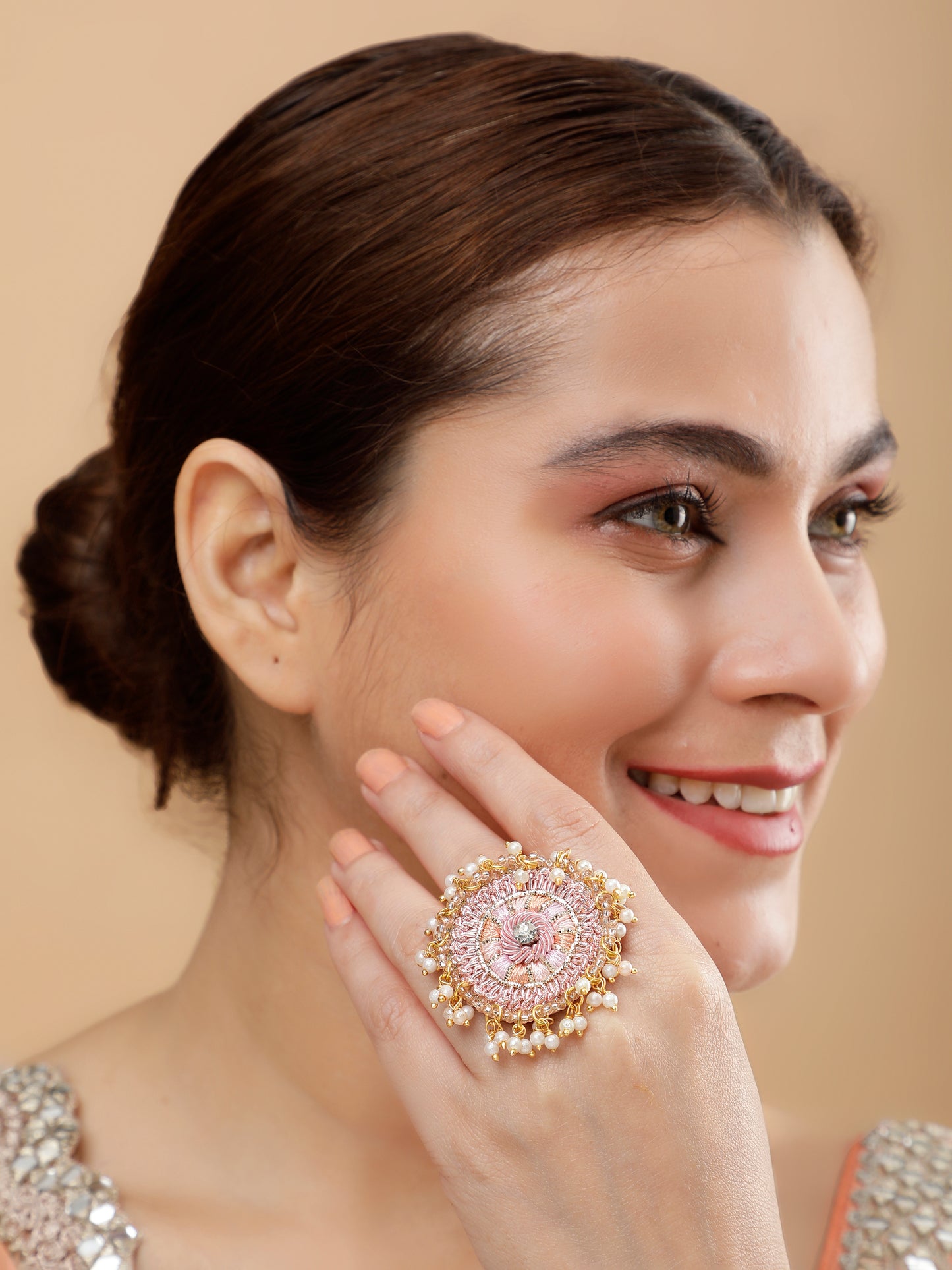 Khoobsurat Pink Round Shape Ring