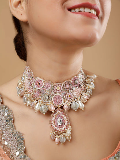 Khoobsurat Pink (Earrings, Mangtikka, Necklace & Pair Of Hathphool)