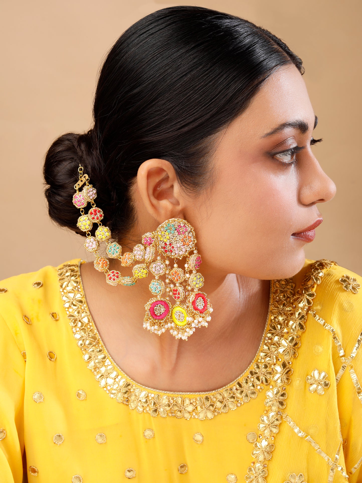 Ramya Earrings With Double Layer Earchains