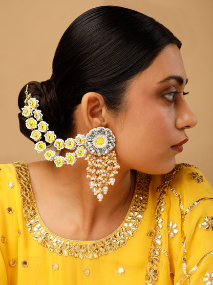 Falguni Yellow Earrings With Double Layer Earchains