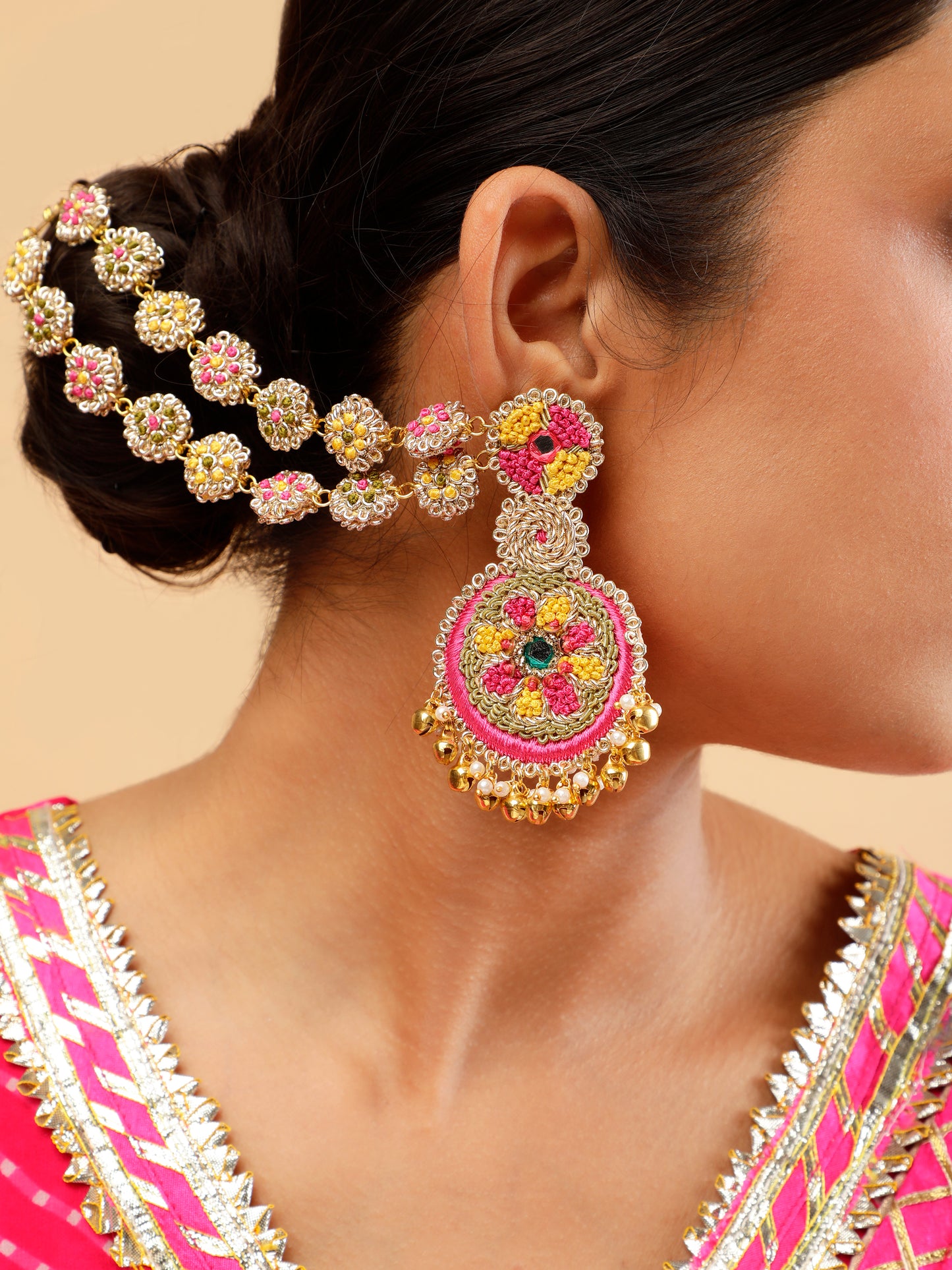 Noor Earrings With Double Layer Earchains