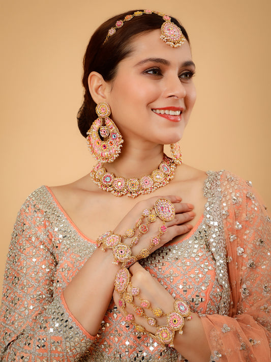 Beaming Bud Orange (Earrings, Mathapatti, Sleek Necklace & Pair Of Haathphool)