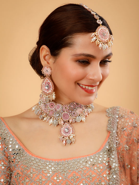 Khoobsurat Pink (Earrings, Mangtikka & Necklace)