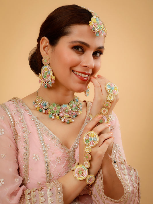 Elaria (Earrings, Mangtikka, Necklace & Pair Of Haathphool)