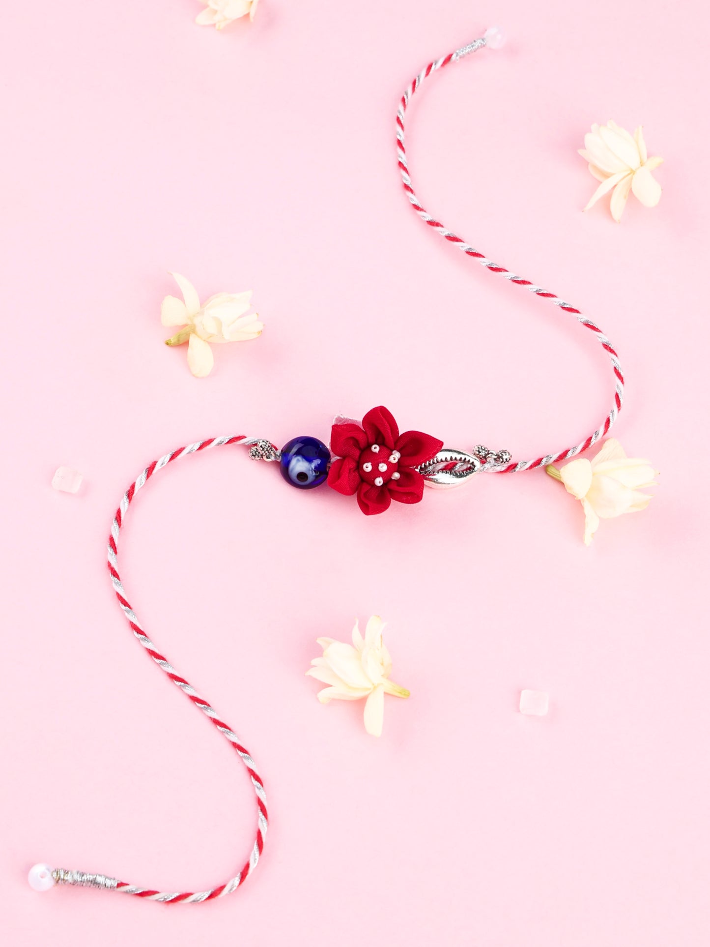 Handmade Floral Evil Eye Brother Rakhi - Red  for Raksha Bandhan gifting