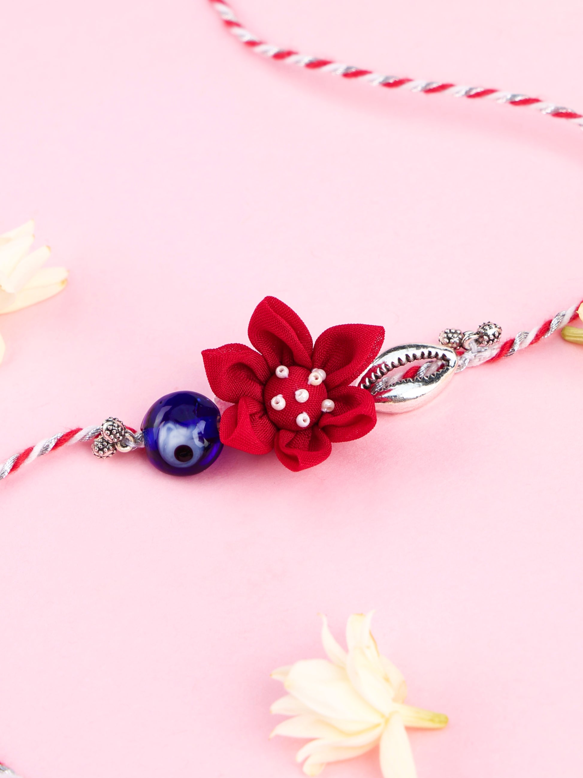 Handmade Floral Red Evil Eye Rakhi for Raksha Bandhan gifting