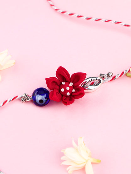 Handmade Floral Red Evil Eye Rakhi for Raksha Bandhan gifting