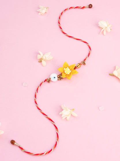 Handmade Floral Evil Eye Brother Rakhi - Yellow for Raksha Bandhan gifting