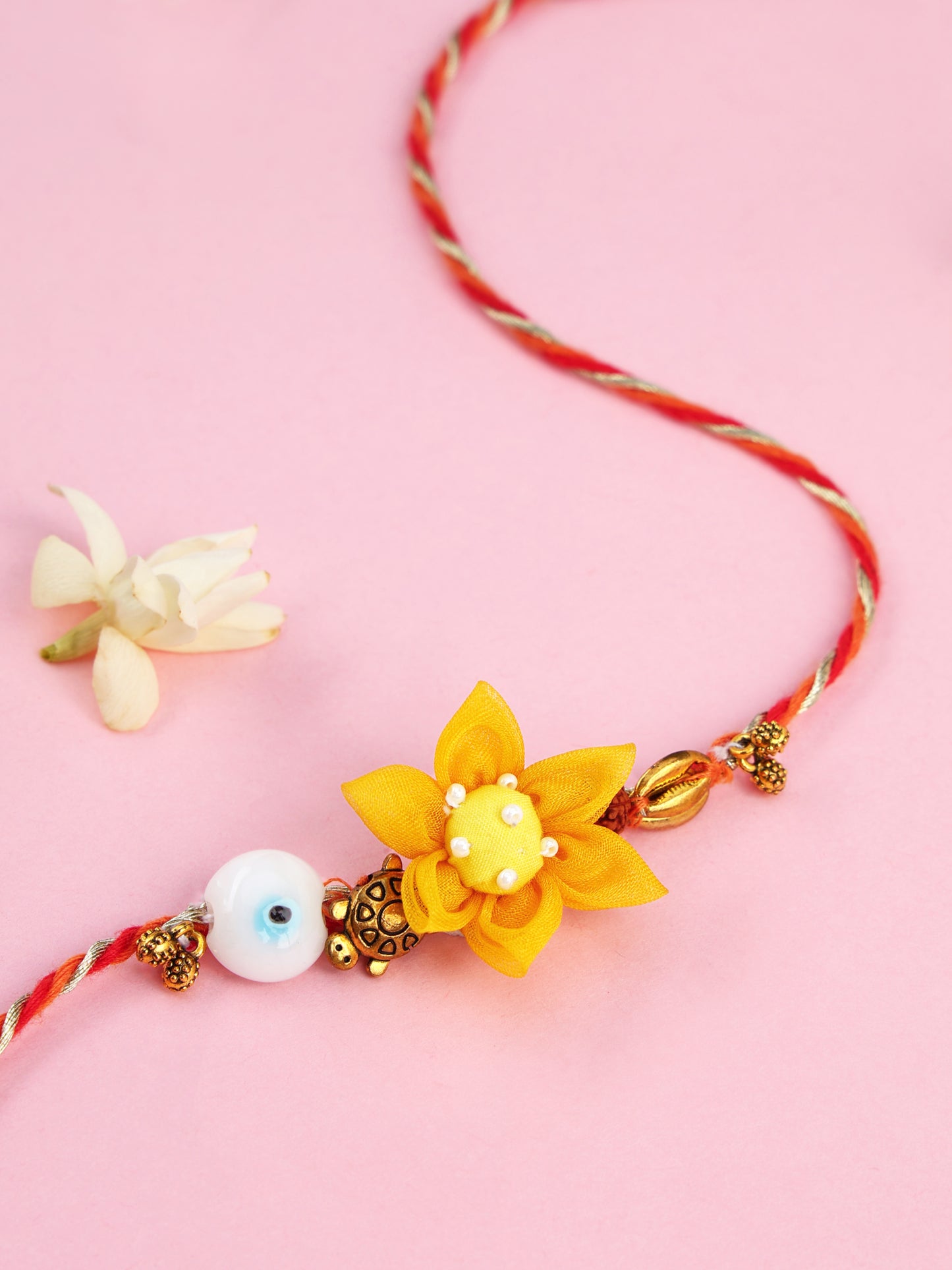 Floral Evil Eye Brother Rakhi - Yellow