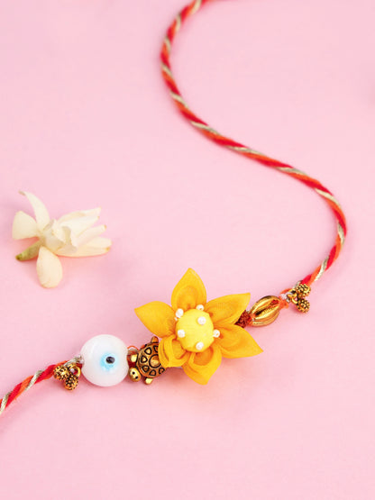 Handmade Floral Yellow Evil Eye Rakhi for Raksha Bandhan gifting