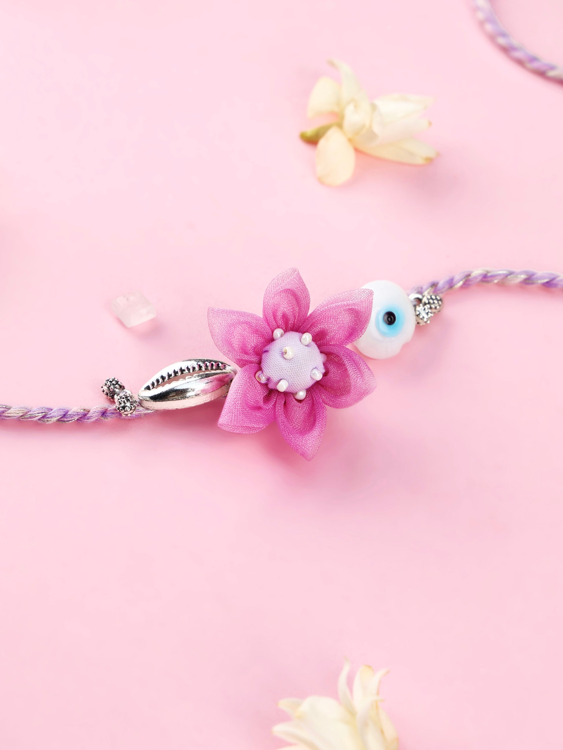 Handmade Floral Lilac Evil Eye Rakhi for Raksha Bandhan gifting