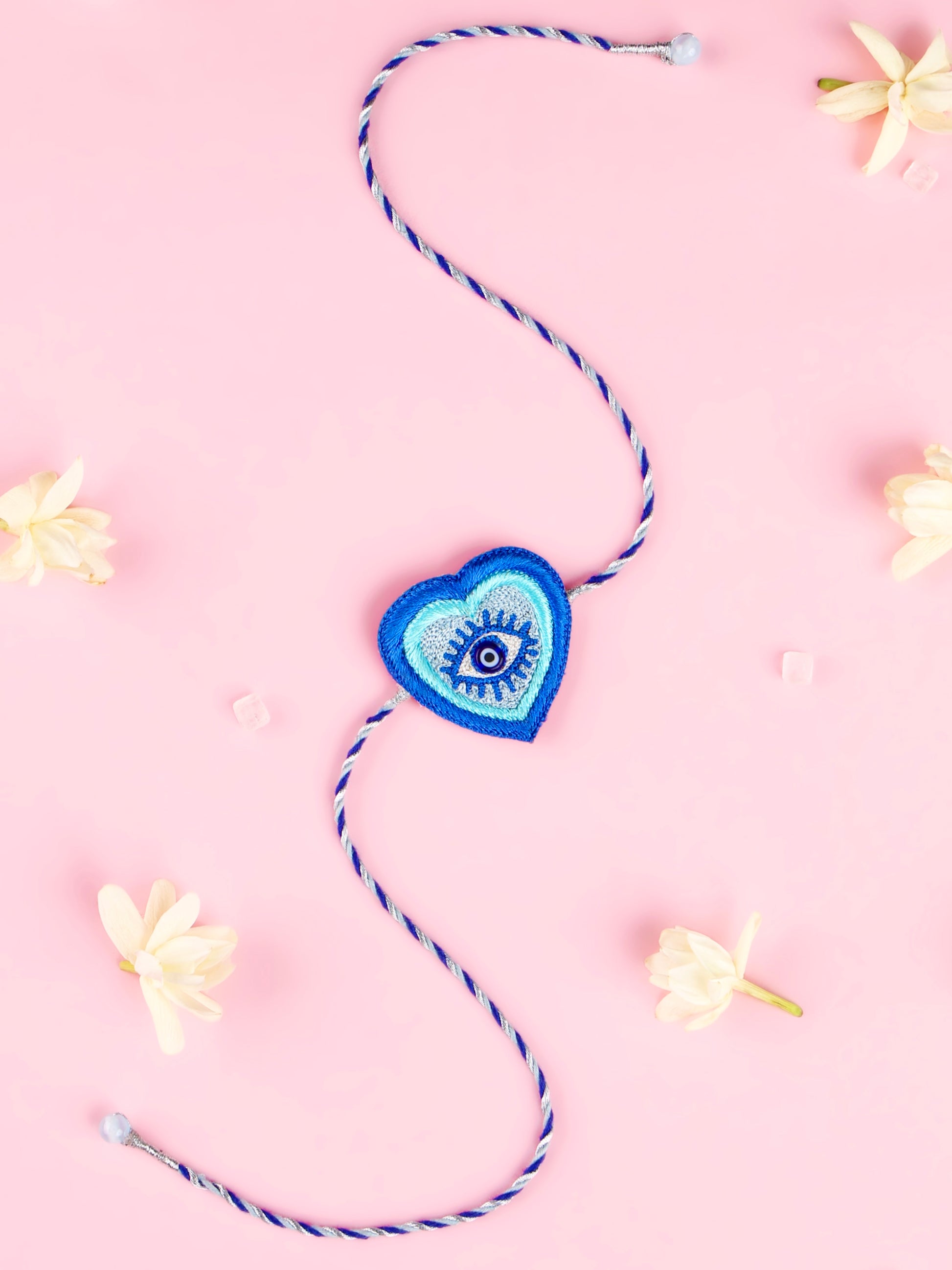 Handmade Evil Eye Heart Navy Brother Rakhi  for Raksha Bandhan gifting
