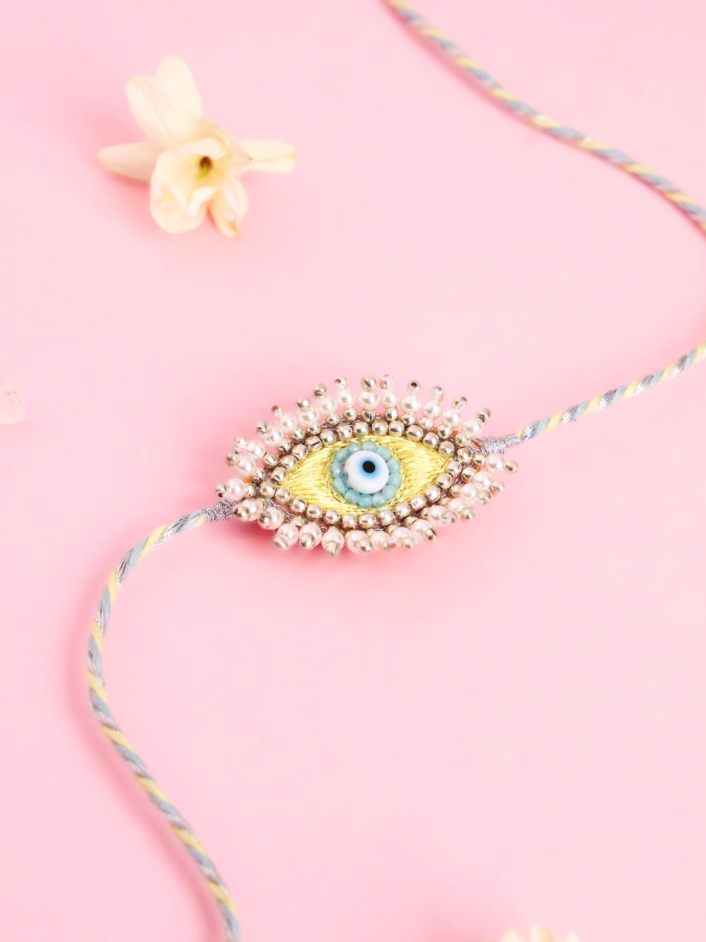 Handmade Evil Eye Yellow Rakhi  for Raksha Bandhan gifting