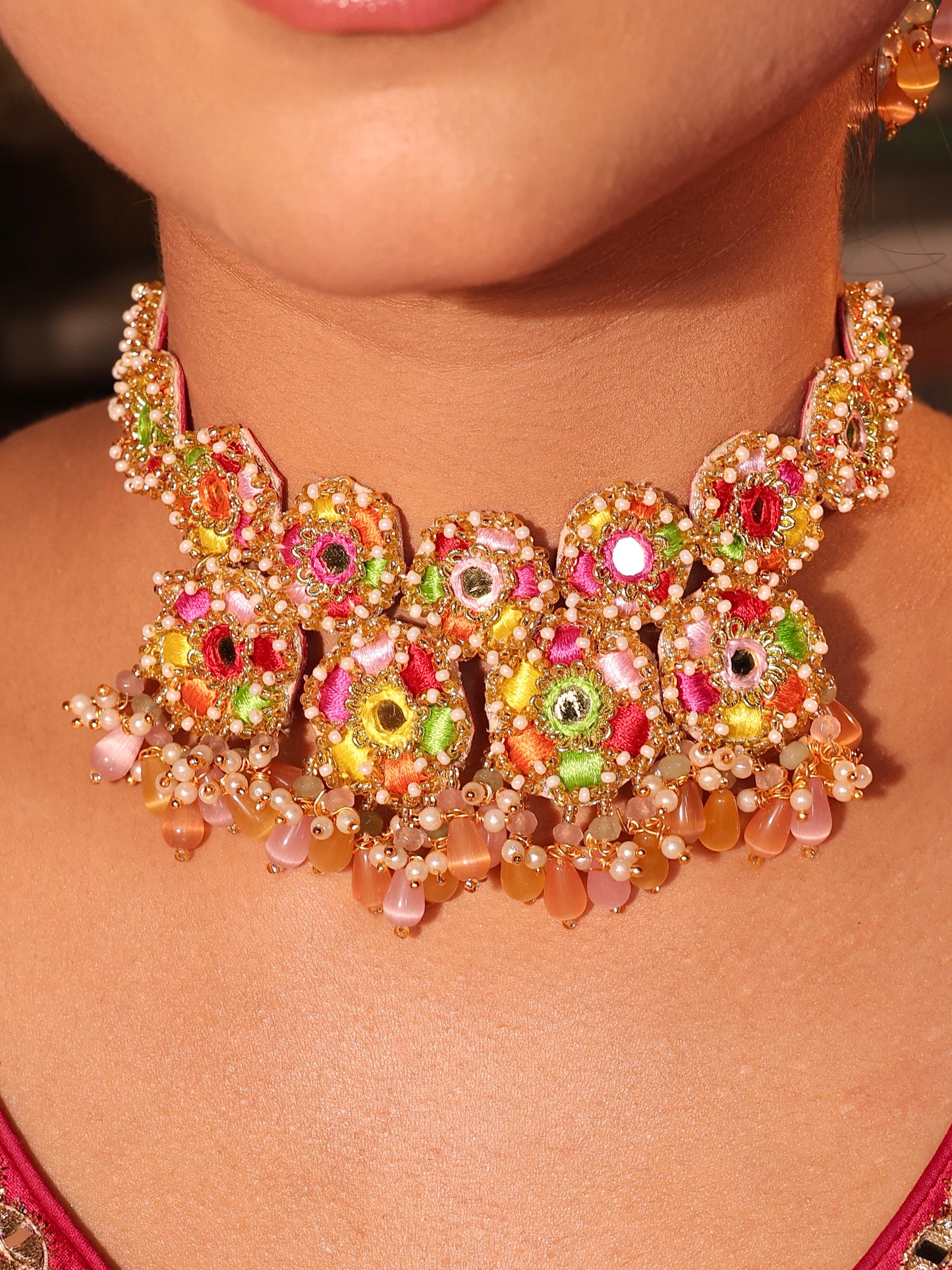 Bahaar (Earrings, Mathapatti, Necklace with Drops & Pair of Hathphool Set)