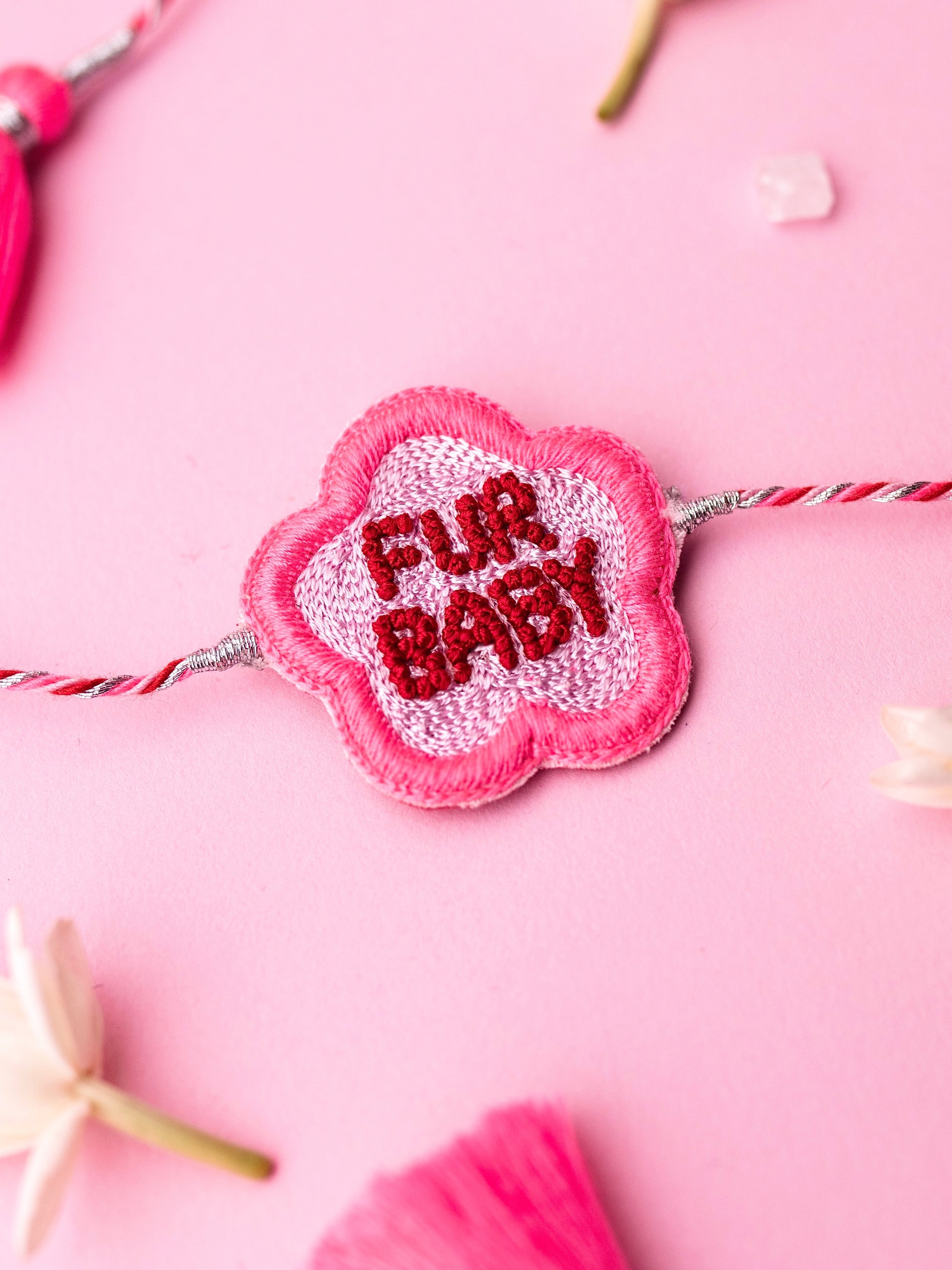 Decorative pet rakhi with fur baby text