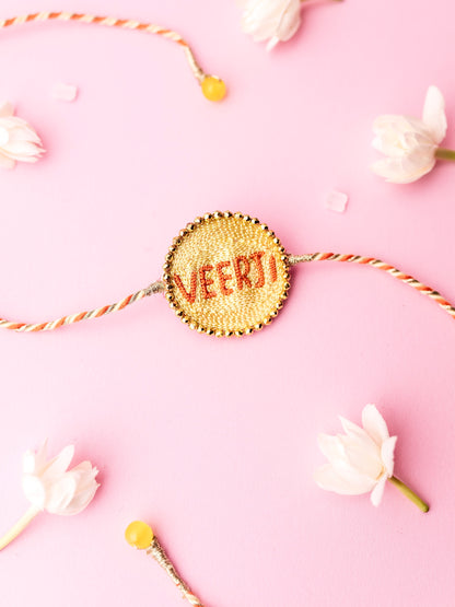 Decorative brother rakhi with veerji text