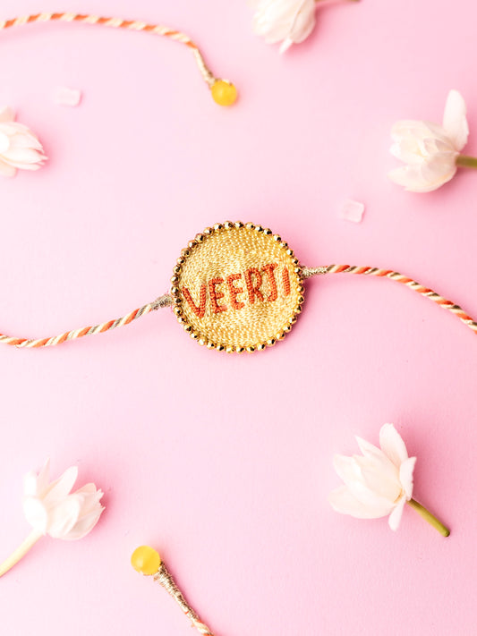 Decorative brother rakhi with veerji text