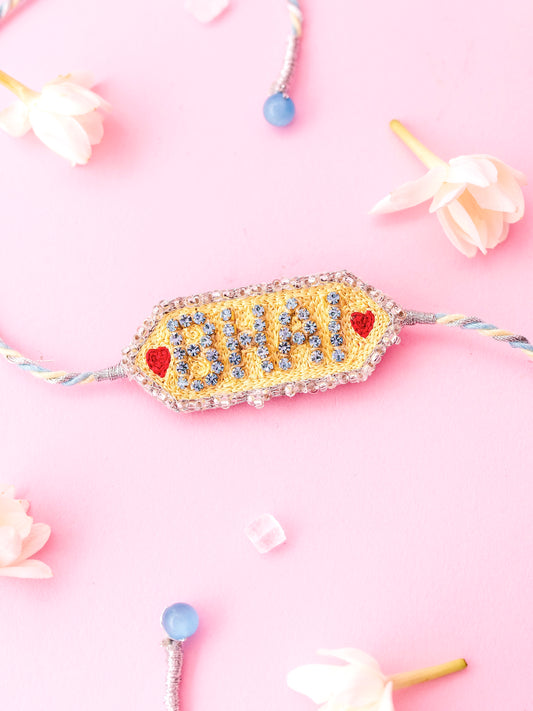 Decorative  brother rhinestone rakhi  bhai text