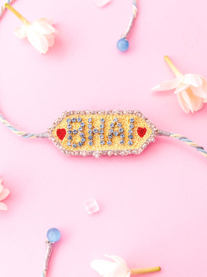Decorative  brother rhinestone rakhi  bhai text