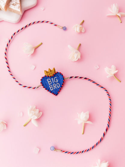Decorative brother rakhi with  heart shaped big bro text