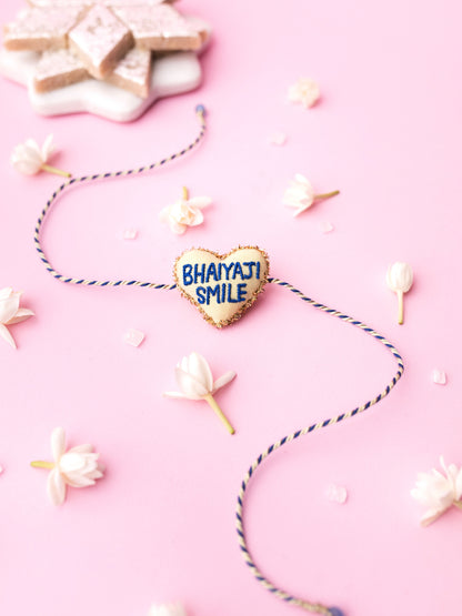 Decorative brother rakhi with bhaiyaji smile text