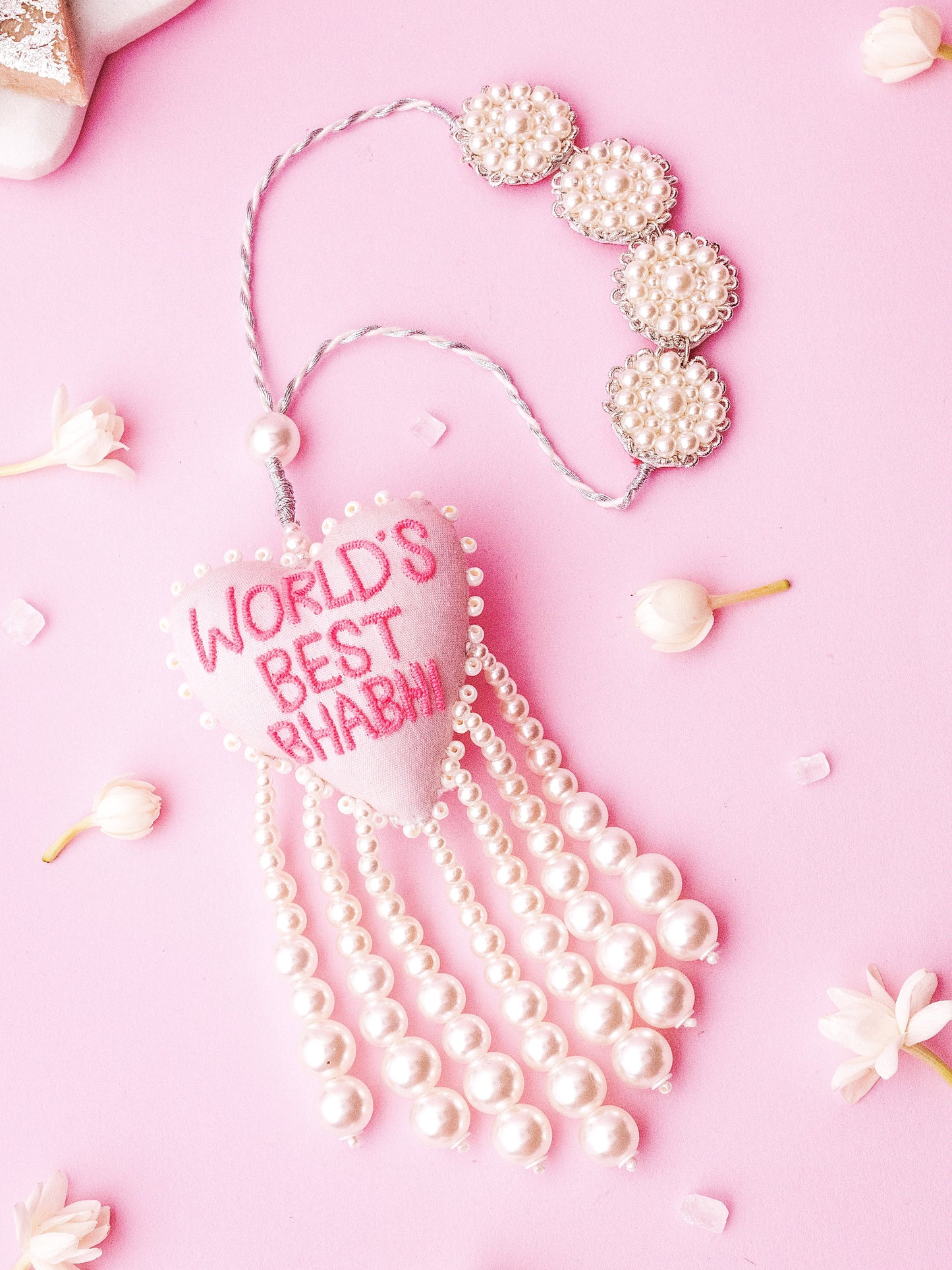 Decorative world's best bhabhi lumba with pearl detail
