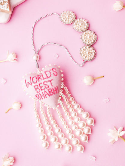 Decorative world's best bhabhi lumba with pearl detail