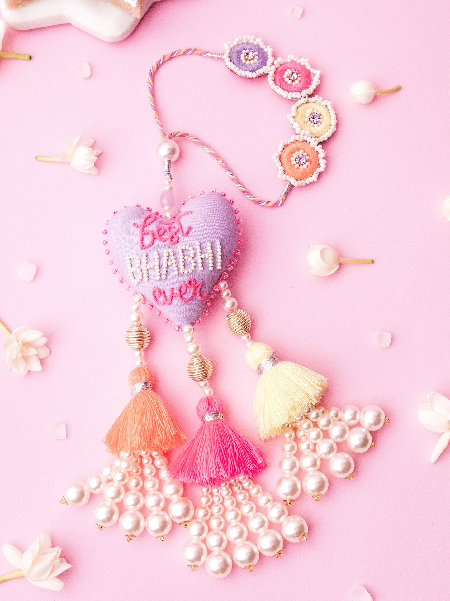 Decorative best bhabhi ever lumba with pearl and tassel detail