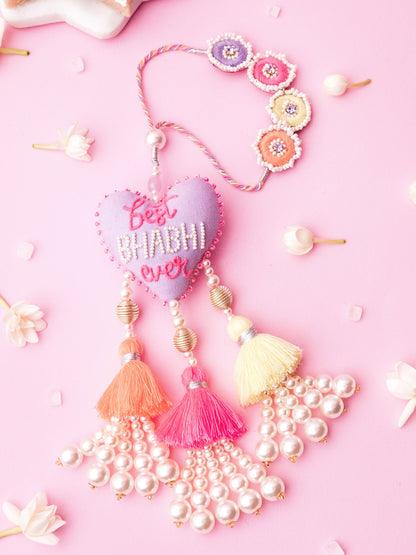 Decorative best bhabhi ever lumba with pearl and tassel detail