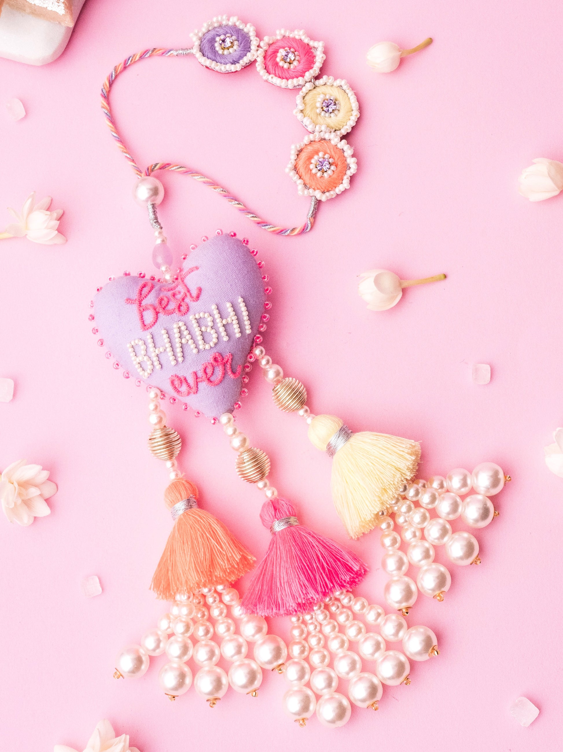 Decorative best bhabhi ever lumba with pearl and tassel detail