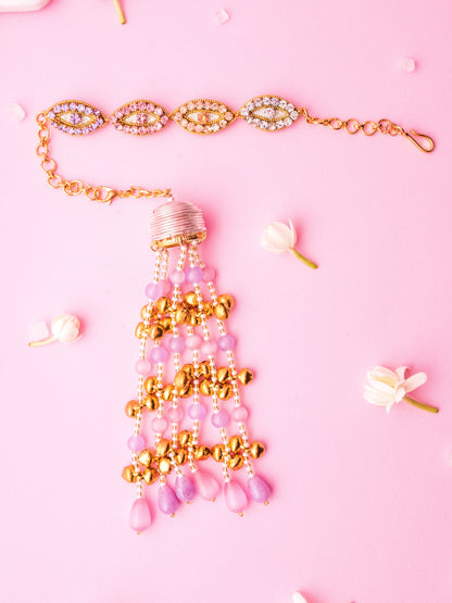 Decorative evil eye bracelet lumba with pearl and ghungaroo detail