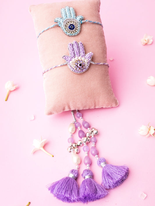 Decorative hamsa rakhi and hamsa lumba combo